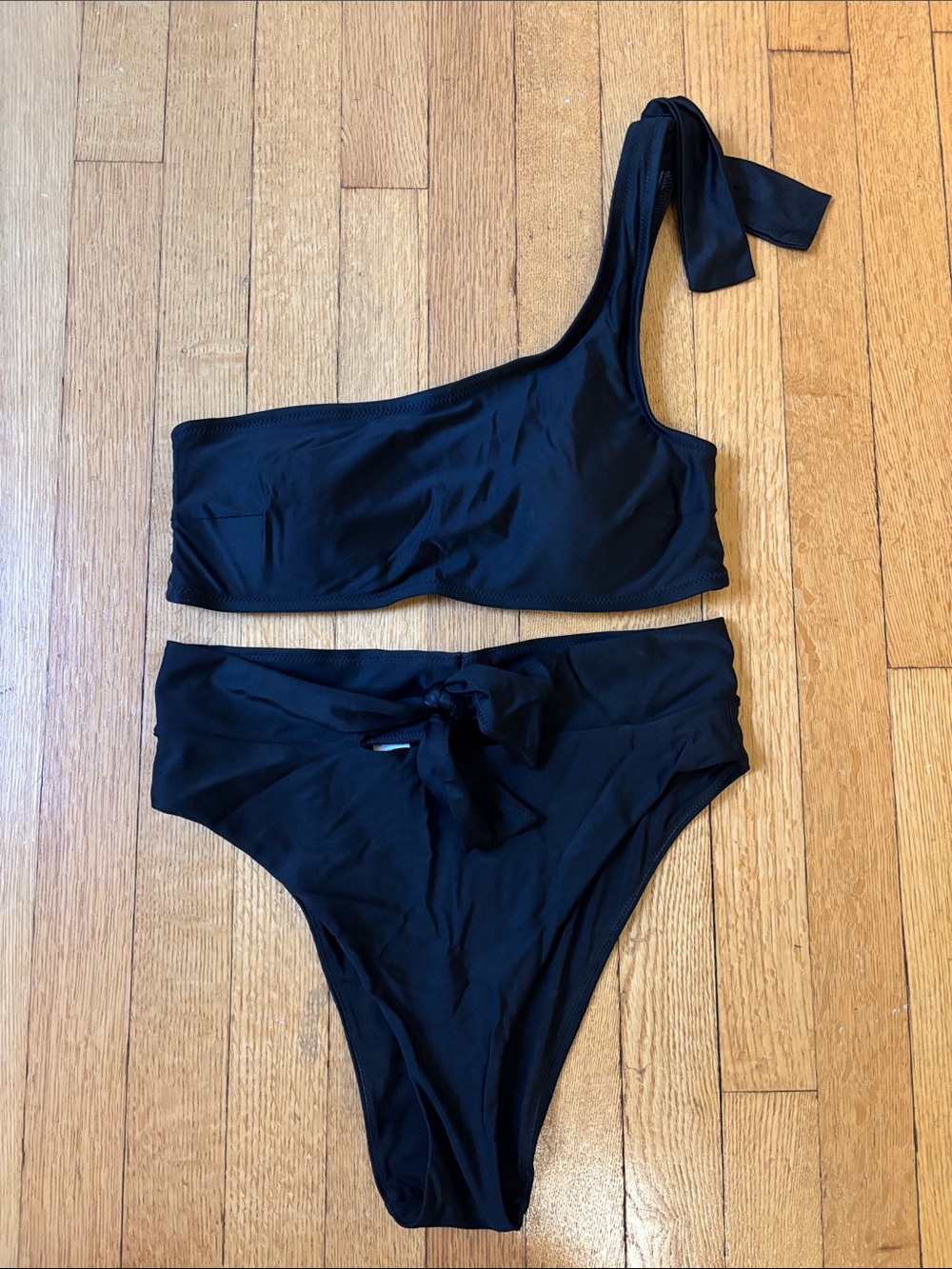 aerie One-Shoulder Black Bikini Set with Waist Tie